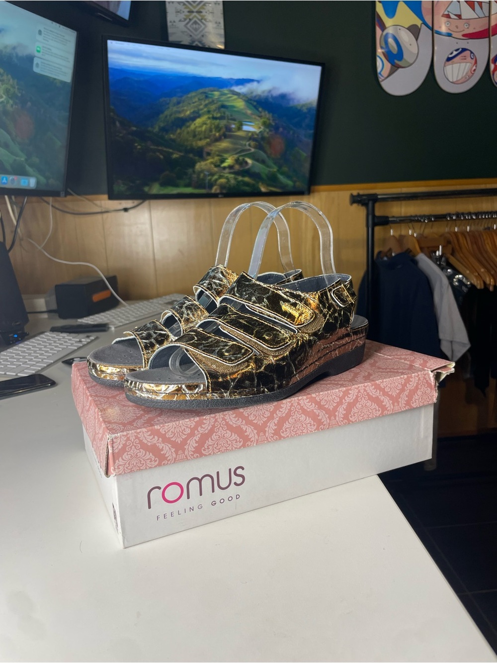 Romus Metallic Gold Comfort Sandals for Women new